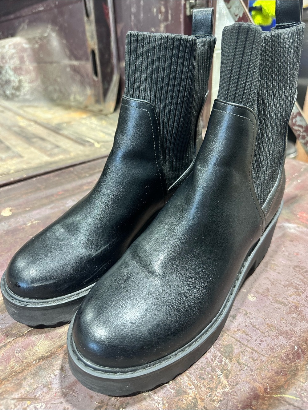 Black Leather Platform Chelsea Boots - Picture 2 of 3